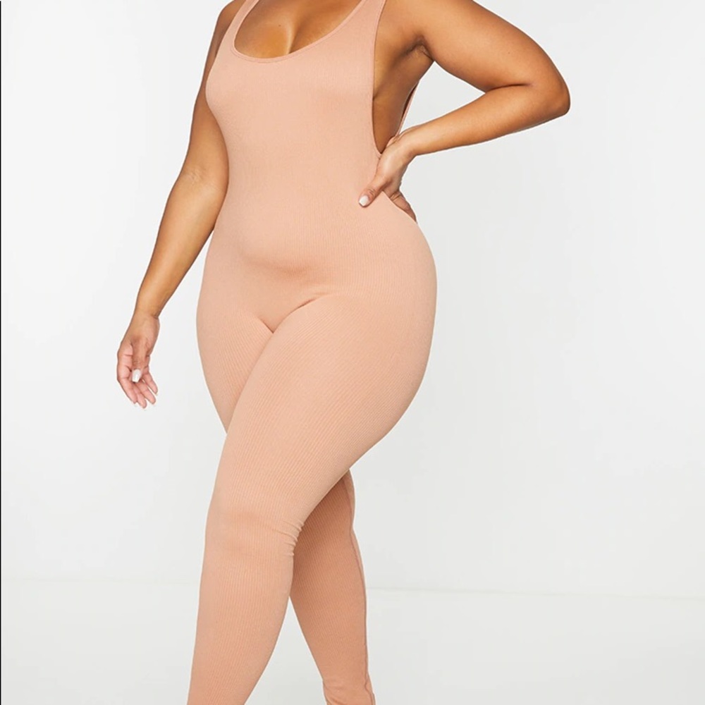 Plus Taupe Structured Contour Scoop Neck Jumpsuit